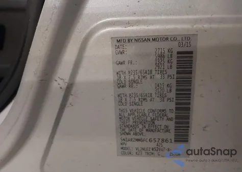 2015 Nissan Pathfinder Platinum/S/Sl/Sv from USA, damaged, VIN 5N1AR2MM6FC657861